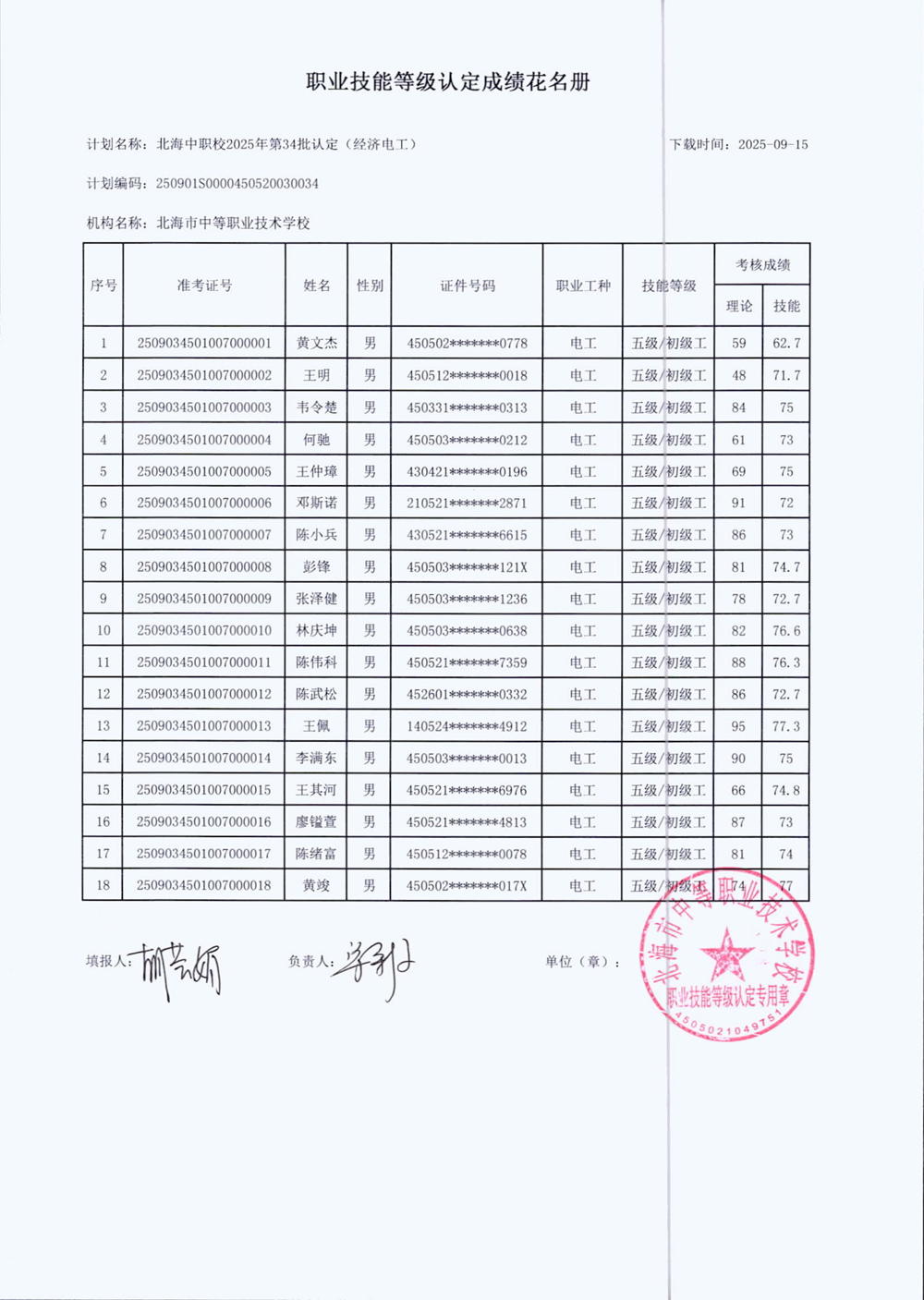 成绩花名册