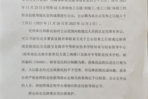 北海市中等职业技术学校职业技能等级认定  人员成绩公示(2025年第41批）