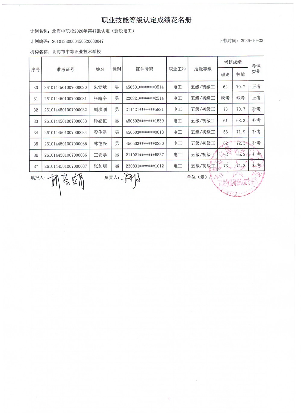 成绩花名册2